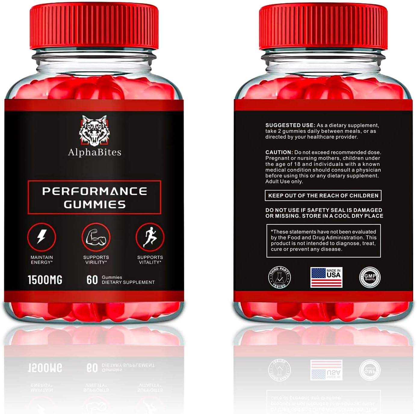 Alpha Bites Gummies, 60 Gummies, AlphaBites Advanced Formula Max Performance Gummies, All Natural Supplement Extra Strength, Alpha Growth and Overall Health Support